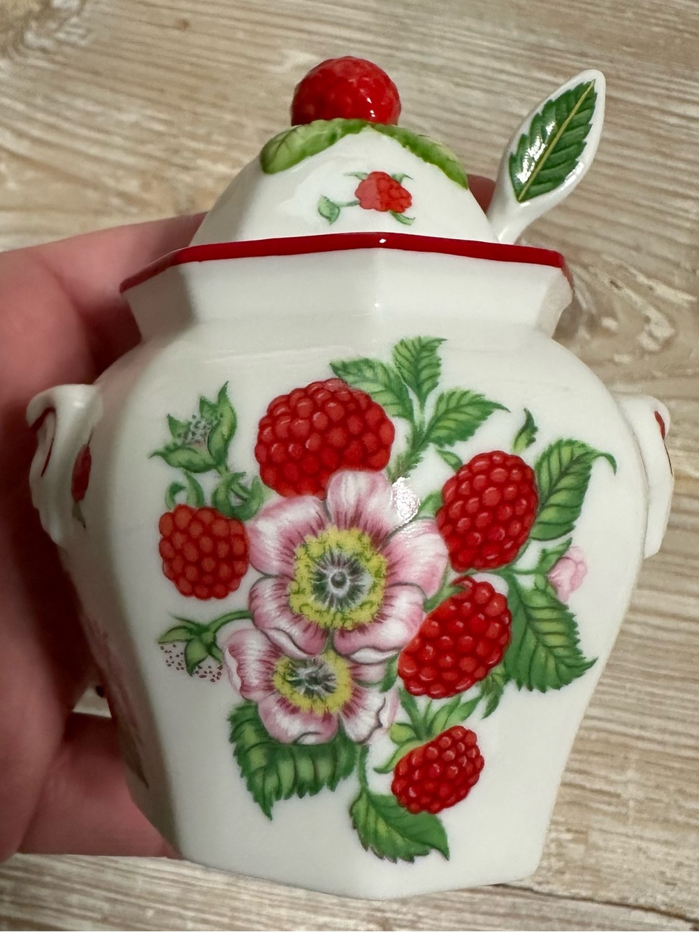 Vtg 1991 Lenox Orchard Collection Raspberry Jam Jelly Jar with Spoon Cottagecore